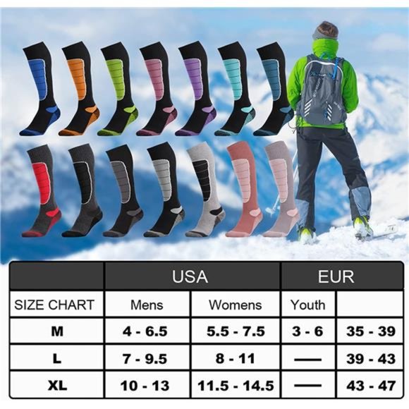 3 Pairs Men's Merino Wool Ski Socks Thermal Knee-high Socks - Picture 5 of 5